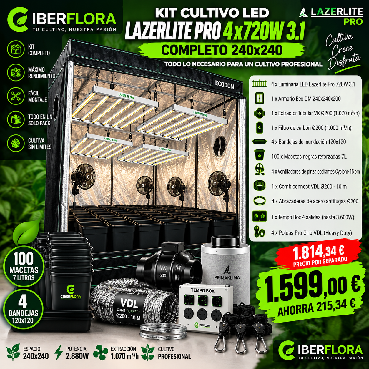 Kit LED Lazerlite Pro 720w Completo 240X240
