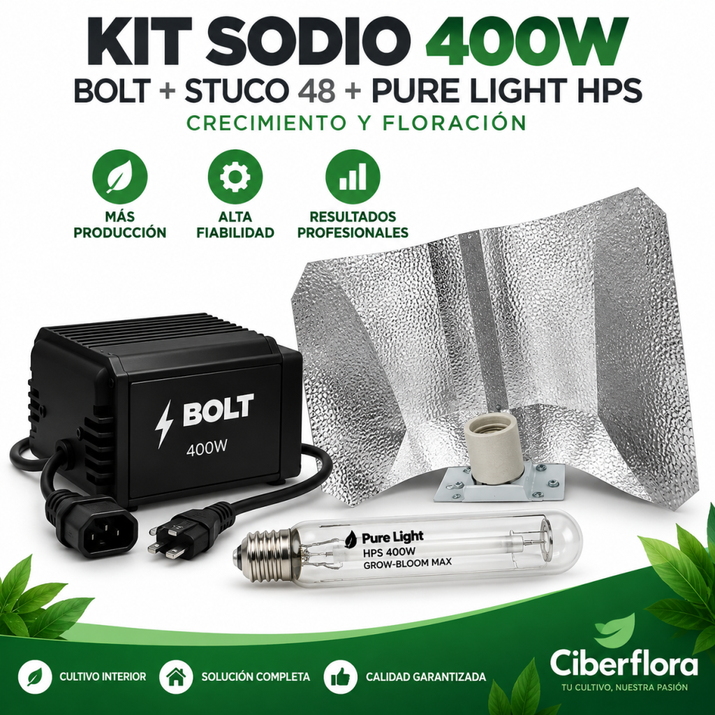 Kit Sodio 400W BOLT + Stuco 48 + Pure Light HPS Grow-Bloom Max